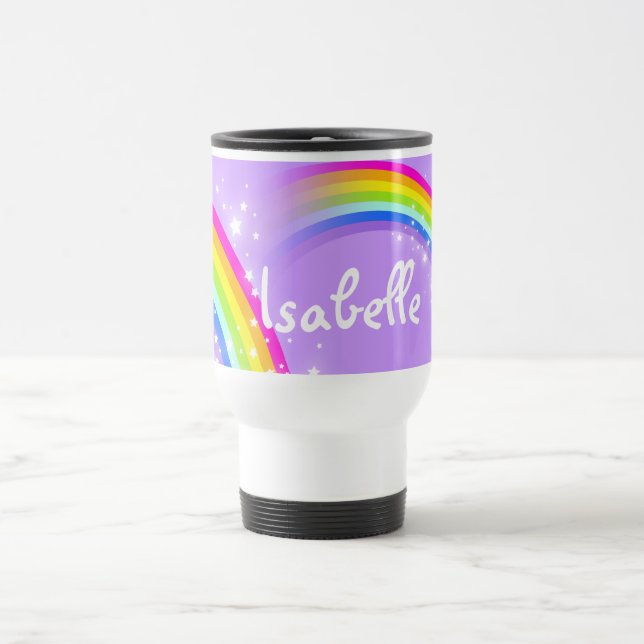 Rainbow custom name violet travel / kids club mug (Center)