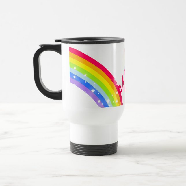 Rainbow custom short name travel / kids club mug (Left)