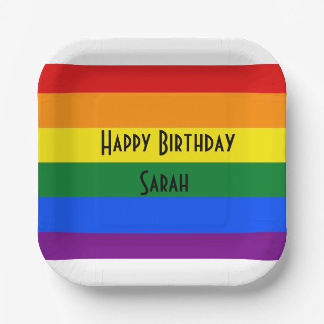 Rainbow customizable kids party Paper Plate (Front)