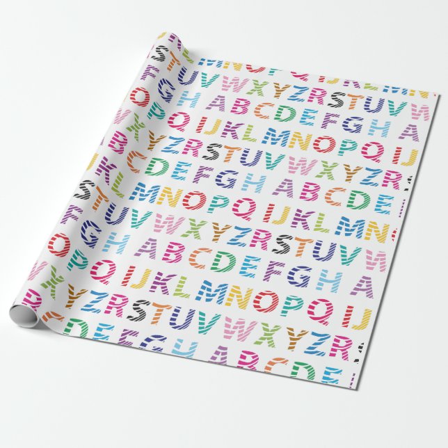 Rainbow Cute Alphabet Wrapping Paper (Unrolled)