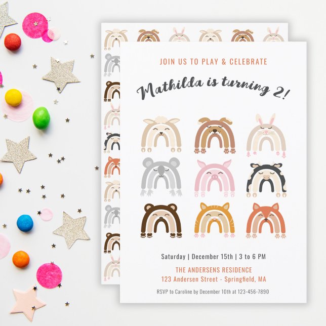 Rainbow Cute Animals Kids Birthday Party      Invitation (Rainbow Cute Animals Kids Birthday Party Invitation)