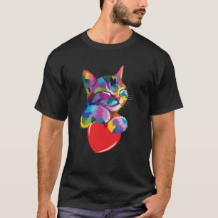 Rainbow Cute Cat Hugging Valentine Heart Kitty Lov T-Shirt