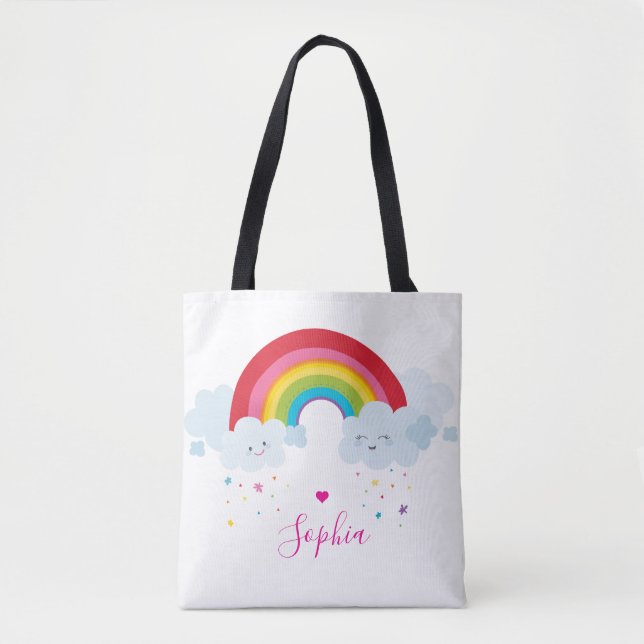 RAINBOW cute clouds pretty bright colours name Tote Bag (Front)