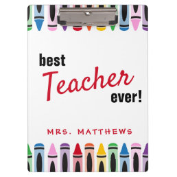 Rainbow Cute Color Crayons Teacher Gift Clipboard