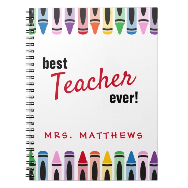 Rainbow Cute Color Crayons Teacher Gift Notebook (Front)