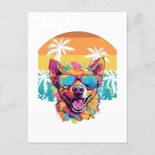Rainbow Cute Dog Wearing Glasses Heart Puppy Postcard