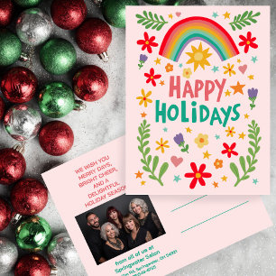 Rainbow Cute Floral CUSTOM Photo Business Customer Holiday Postcard