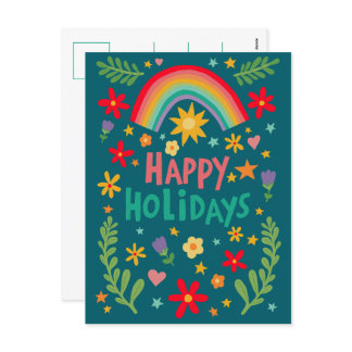 Rainbow Cute Floral Hand-drawn Colorful CUSTOM  Holiday Postcard