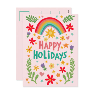Rainbow Cute Floral Hand-drawn Colorful CUSTOM  Holiday Postcard