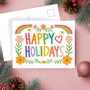Rainbow Cute Hand-drawn Colorful CUSTOM Holiday Postcard