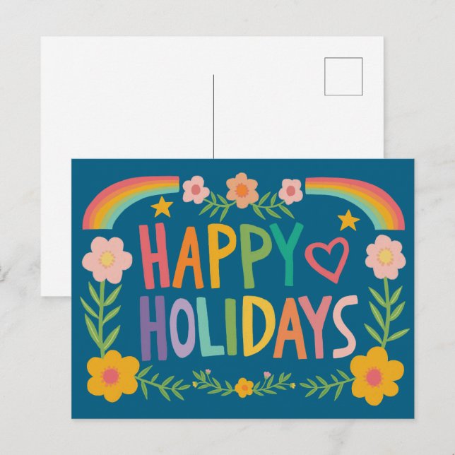 Rainbow Cute Hand-drawn Colorful CUSTOM  Holiday Postcard (Front/Back)