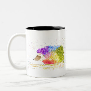 Rainbow cute Hedgehog Watercolor animal colorful Two-Tone Coffee Mug