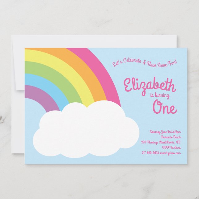 Rainbow Cute Kids 1st Birthday Party Invitation (Front)