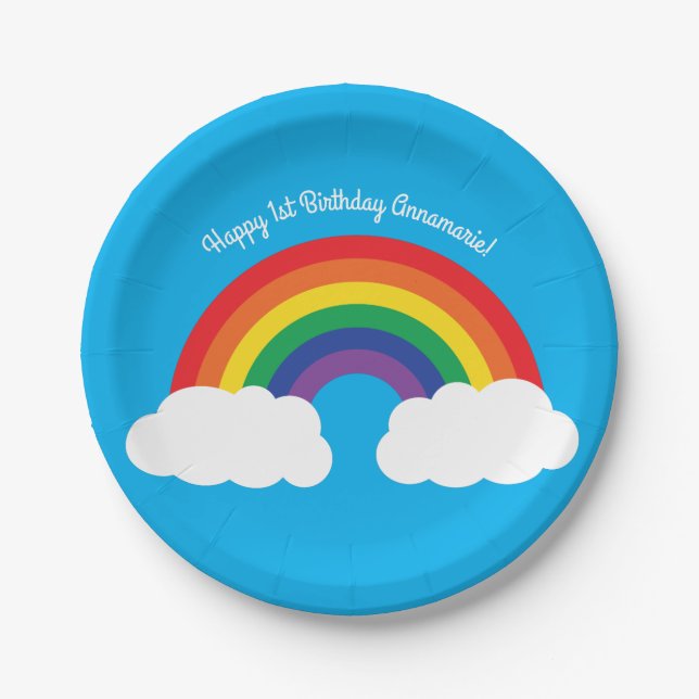 Rainbow Cute Kid's Birthday Party Paper Plates (Front)