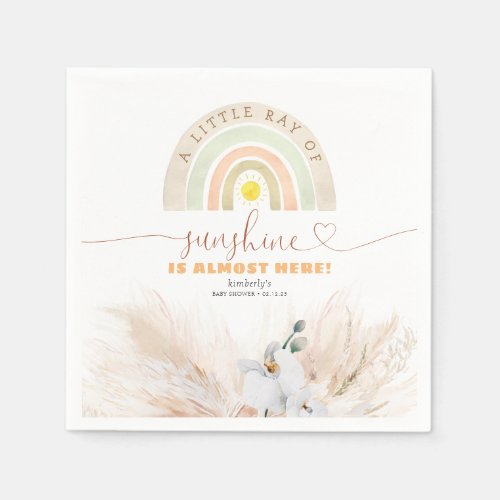 Rainbow Cute Pampas Grass Floral Baby Shower Napkins