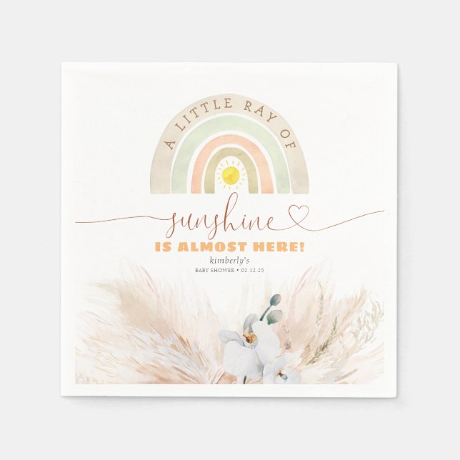 Rainbow Cute Pampas Grass Floral Baby Shower Napkins (Front)