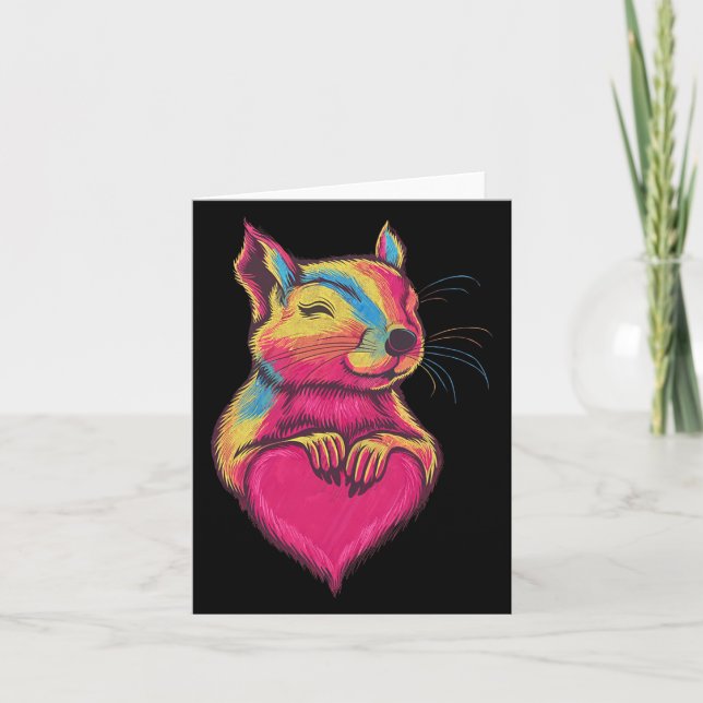Rainbow Cute Squirrel Hugging Valentine Heart Love Card (Front)