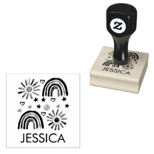 Rainbow Cute Sun Kids Modern Watercolor Rubber Stamp