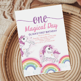 Rainbow Cute Unicorn Kids 1s Birthday Invitation