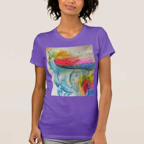 Rainbow Cute Unicorn Womans Watercolor T Shirt