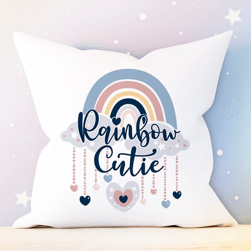 Rainbow Cutie and Hearts Baby Girl or Boy Personal Throw Pillow