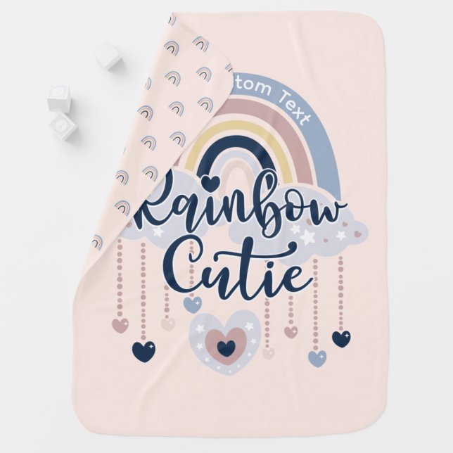 Rainbow Cutie and Hearts Girl or Boy Custom Text Baby Blanket (In Situ)