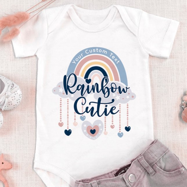 Rainbow Cutie and Hearts Girl or Boy Custom Text Baby Bodysuit (Creator Uploaded)