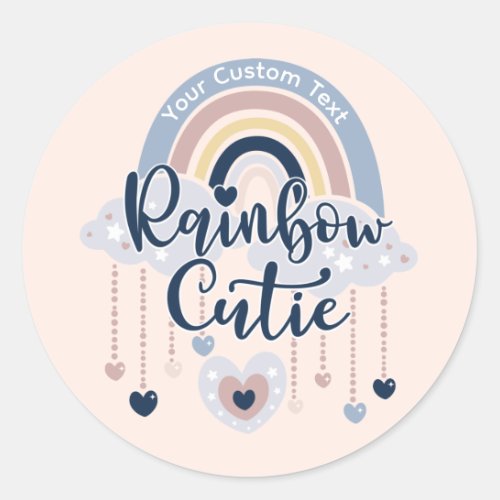 Rainbow Cutie and Hearts Girl or Boy Custom Text Classic Round Sticker