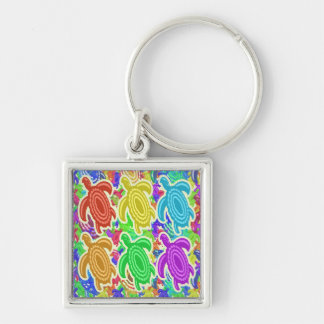 Rainbow Cutout Turtles Square Keychain