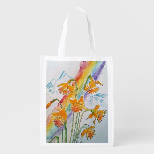 Rainbow Daffodil Floral Reusable Grocery Bag