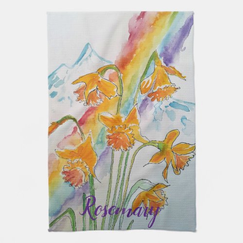 Rainbow Daffodil Spring Watercolour Floral Flower Kitchen Towel