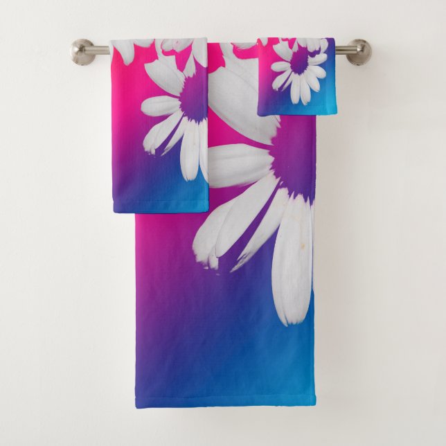 Rainbow daisies bath towel set (Insitu)