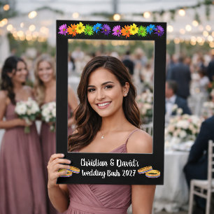 Rainbow Daisies Black Background Gay Wedding Selfie Frame