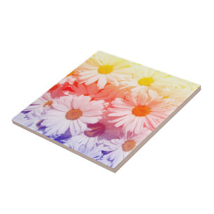 Rainbow Daisies Ceramic Tile