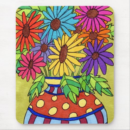 Rainbow Daisies in Designer Vase Mouse Pad