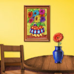 Rainbow Daisies in Designer Vase Poster<br><div class="desc">This designer striped and polka-dotted vase abounds with colorful daisies in a rainbow of colors in this uplifting springtime image.</div>