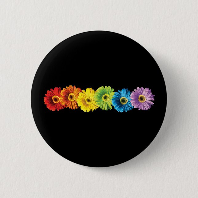 Rainbow Daisies Pinback Button (Front)