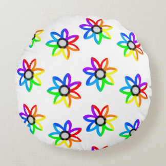 Rainbow Daisies Round Pillow