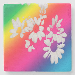 Rainbow daisies stone coaster