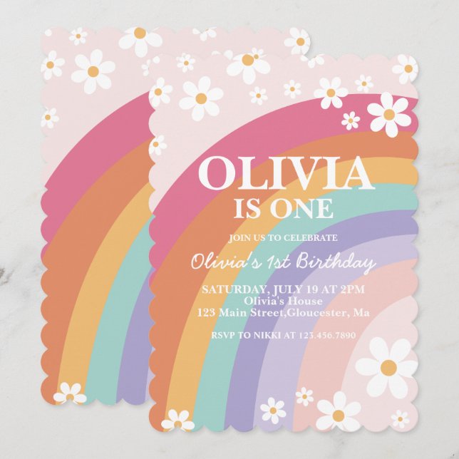 Rainbow Daisy Birthday Invitation (Front/Back)