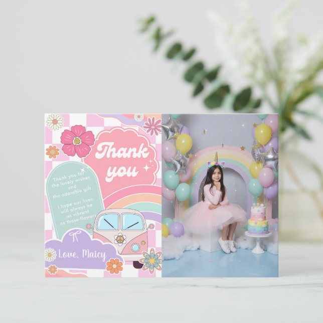 Rainbow Daisy Car Thank You Card (Standing Front)