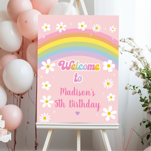 Rainbow Daisy Let's Party Retro Birthday Welcome Foam Board (Creator Uploaded)