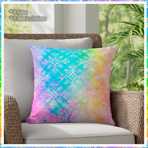 [Rainbow Damask] Elegant Colorful Pastels Throw Pillow