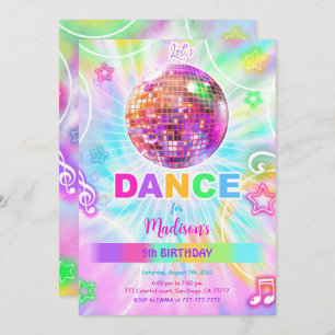 Rainbow Dance Disco Party Neon Glow Invitation
