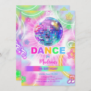Rainbow Dance Disco Party Neon Glow  Invitation