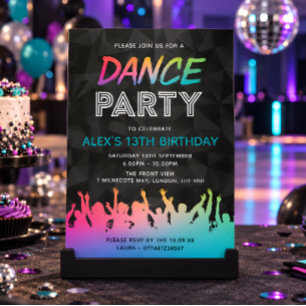 Rainbow Dance Party Teen Birthday Invitation