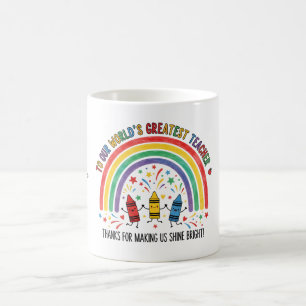Rainbow Dancing Crayon Worlds Greatest Teacher Coffee Mug