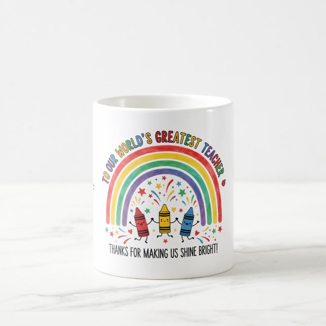 Rainbow Dancing Crayon Worlds Greatest Teacher Coffee Mug (Center)