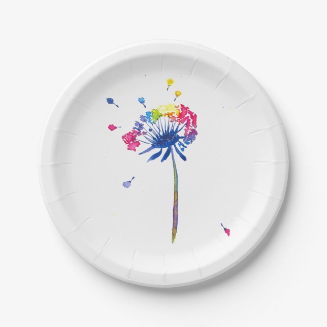 Rainbow Dandelion Paper Plates (Front)