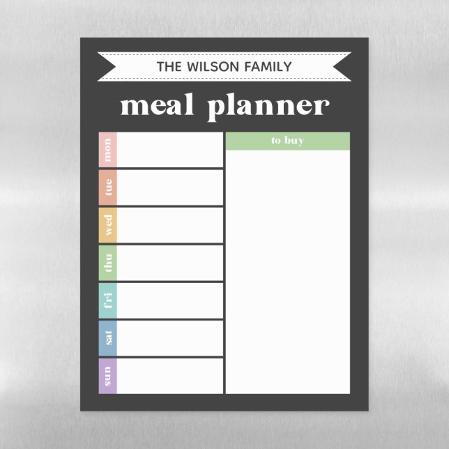 Rainbow Days Practical Family Meal Planner Magnetic Dry Erase Sheet (Vertical)